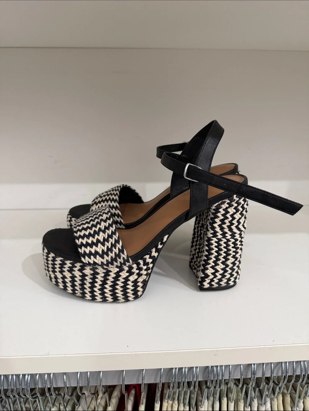 Universal Thread Black & Cream Woven Platform Sandals with Ankle Strap